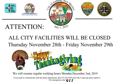City Facilities Closed Thursday thru Friday Notice