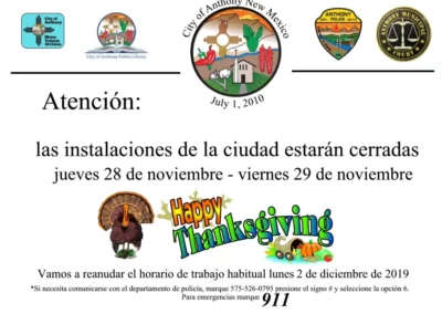 City Facilities Closed Thursday thru Friday November Notice Spanish