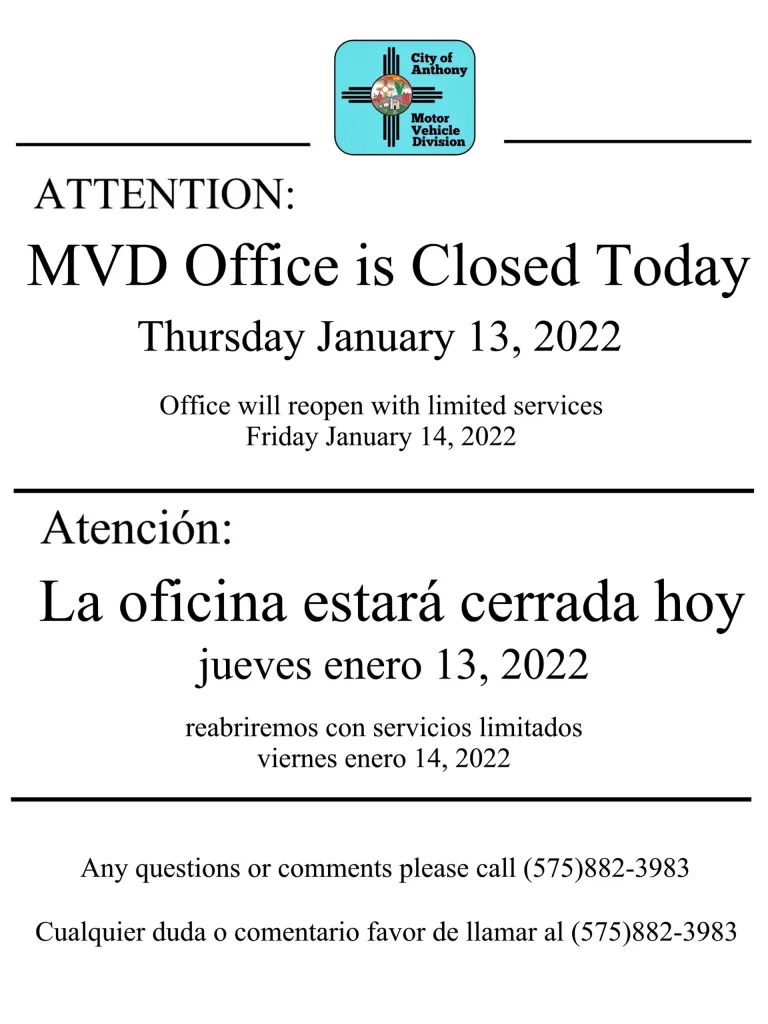 MVD Office Closure Notice