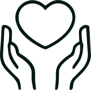 Hands surrounding a heart icon